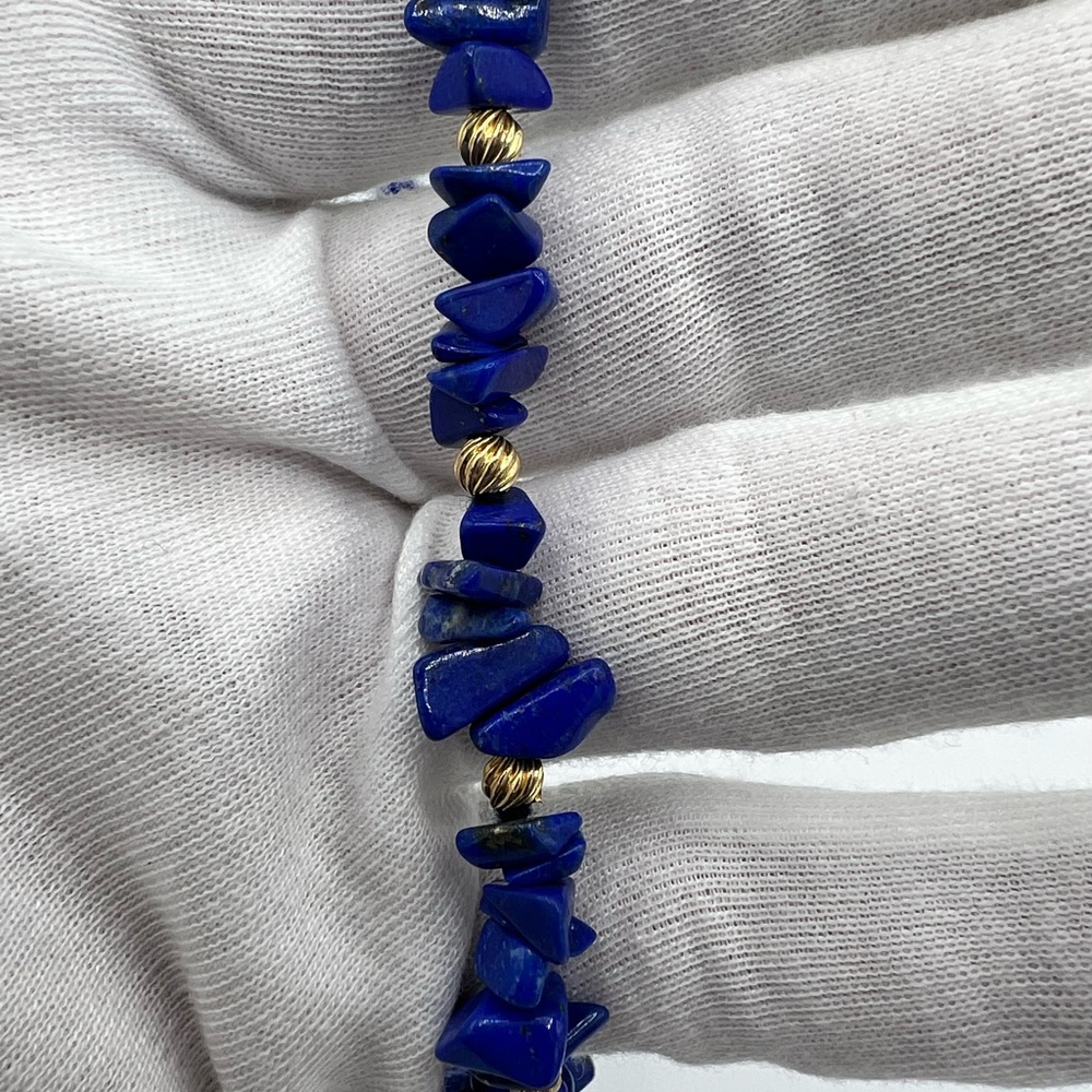 Lapis Lazuli 14K Gold Necklace. 32” length. - Picture 5 of 7